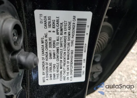 2019 Honda Civic Sport из США, поврежденный, VIN 2HGFC2F82KH531663